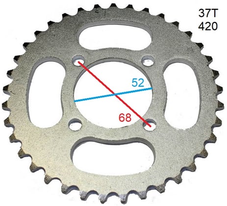 Rozeta ATV čtyřkolka 37 zubů pro řetěz 420 střed 52mm