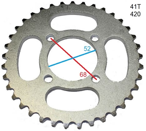 Rozeta ATV čtyřkolka 41 zubů pro řetěz 420 střed 52mm